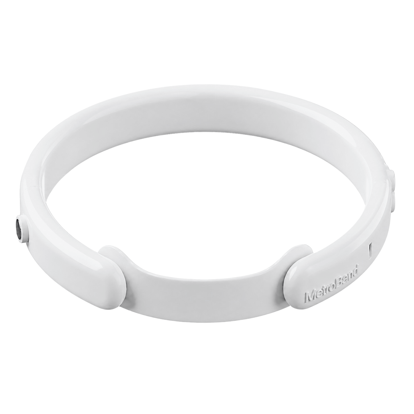 Back top view of the MetroBand wearable haptic headband featuring a lightweight curved design and adjustable magnetic fit system.