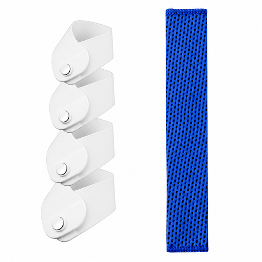 MetroBand Cool-Fit Sleeve in Sapphire Blue with four adjustable magnetic Back Bands for a breathable, secure fit during workouts, running, and music practice.
